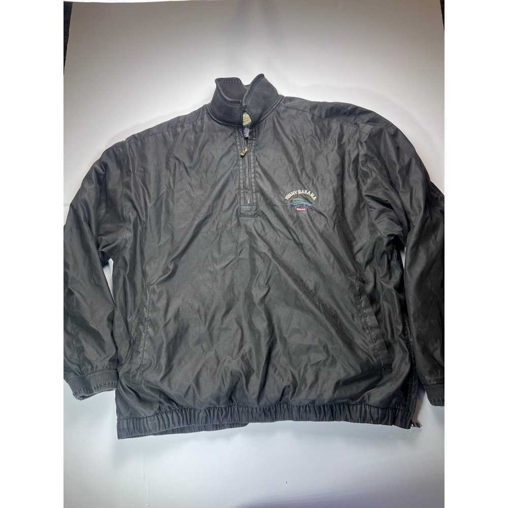 Tommy Bahama Windbreaker Mens Medium Black Relax Quarter Zip Fleece Lined Jacket
